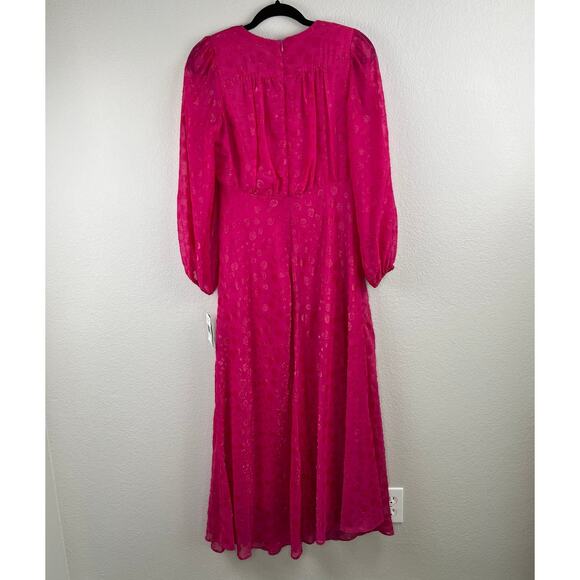 Taylor Pink Chiffon Clip-Dot Long Balloon Sleeve V-Neck Midi/Maxi Dress 6 NWT - Picture 14 of 14